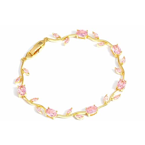 Image of Trendy Tulip Bracelet for Women | Gold Plated Pink Crystal Floral Bracelet | Elegant Minimalist Jewelry | Adjustable Chain Bracelet Gift for Girls Women | Stylish Party Daily Wear Accessory