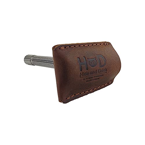 Hide & Drink, Leather Double Edge Safety Razor Head Protective Sheath, Shaving Travel Cover Handmade :: Bourbon Brown