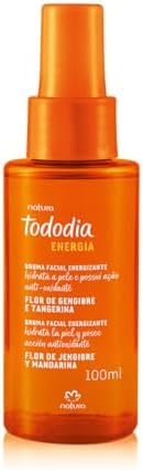 Natura Tododia Bruma Facial Energizante, Flor de Gengibre e Tangerina, 100ml, Hidratação Imediata com Vitamina E