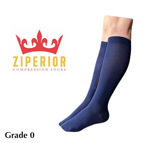 Image of 8-15 mmHg Compression Grade 0 Calf Inside Leg Zipper Closed Toe Socks (Navy, Large-X-Large)