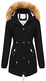 Chrisuno Women's Hooded Warm Winter Coats With Faux Fur Lined Outerwear Jacket Fleece Lined Ladies Parka Black L