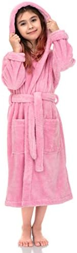 TowelSelections Big Girls’ Robe, Kids Soft Plush Hooded Fleece Bathrobe Size 12 Begonia Pink