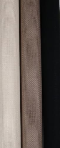 Image of KCS 3 pc of 15 inch x 18 inch(38cmx45cm) 18 Count Cross Stitch Cotton Aida Cloth Needlework Rolled Fabric Box,18CT,Ecru+Coffee+Black