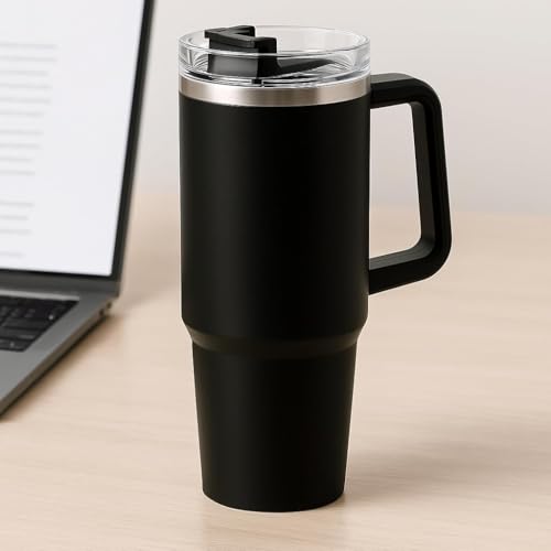 Image of 1200ml Insulated Stainless Steel Tumbler with Straw & Lid | Leakproof Double Wall Vacuum Travel Mug | Keeps Drinks Hot & Cold for Hours | Large Thermal Coffee Cup for Office & Travel