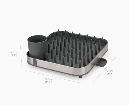 Image of Joseph Joseph Duo Expanding Dish Drying Rack with Removable Silverware Holder, Draining Spout, Stainless Steel