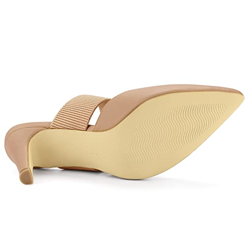 Allegra K Allegra K Women's Pointed Toe Elastic Strap Stiletto Heels Nude Mules 9.5 M US