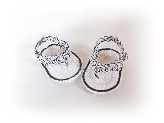 Crochet Baby Flip Flops, Baby Sandals Black White Sandals (3-6 months)