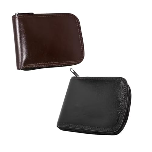 Kit 2 Carteira Masculina De Couro Legítimo Com Fecho em Zíper (1 PRETO / 1 MARROM, TAMANHO UNICO)