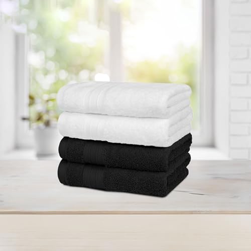 Image of MYTRIDENT Soft Comfort Air Rich Towel 100% Cotton Hand Towel for Daily use, 500 GSM Highly Absorbent Towels for Men /Women, 4Pc Hand Towel Set (41 cm X 66 cm), Black and White