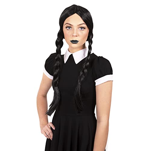 KANGAROO Wednesday Addams Wig – Braided Black Pigtail Wig – Wednesday Addams Costume Girls and Adult – Addams Family Hair – Pocahontas Native American Gothic Women Wigs for Cosplay Halloween Party