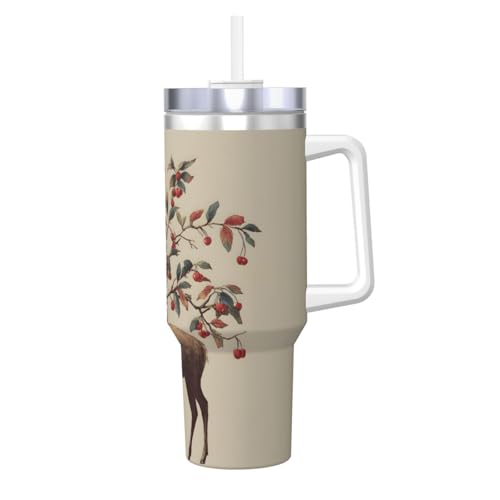 Vaso aislante inoxidable de 40 oz con asa y sorbete