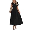 BTFBM Womens Summer 2026 Casual Midi Maxi Dresses Lightweight Short Sleeve V Neck Elastic Waist Boho Beach Dress Pockets