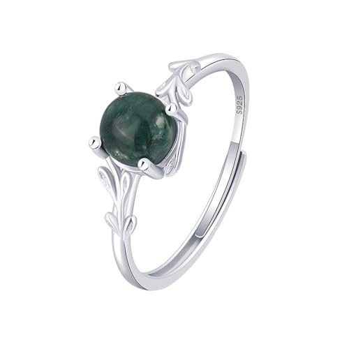 Natural Moss Agate Ring 925 Sterling Silver Adjustable opening Green Moss Agate Ring Promise Ring Engagement Wedding Jewelry Gift for Women