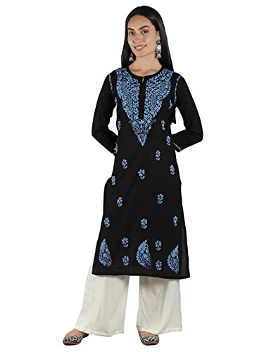 Image of Seva Chikan Hand Embroidered Lucknowi Chikankari Cotton Kurta Kurti for Womens SCL4219