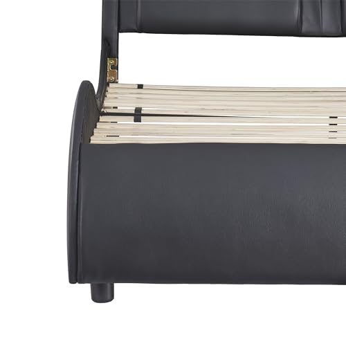 Moimhear Polsterbett 140 * 200cm Kunstlederbett mit Ambient Light Bettgestell mit Lattenrost