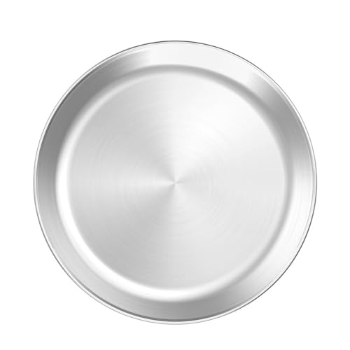 NIYANGLE Plato de Acero Inoxidable para Pizza y Pastel de 30 CM, Bandeja Redonda Apilable Superficie Pulida, Antiadherente y Fácil de Limpiar, Adecuado para Servir en Cocina y Eventos