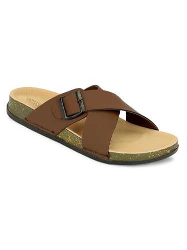 Image of Men Cross Strap Buckle Slippers | Casual Sandals for Men | Comfortable Footwear | Stylish Slip-On Sandals | Anti-Slip Rubber Sole