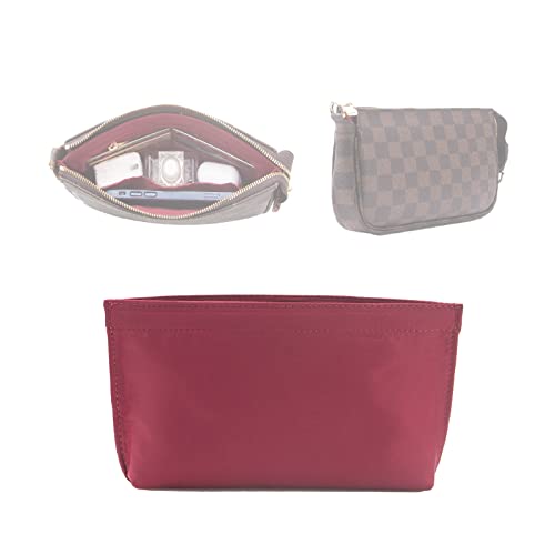 Alucky Purse Organizer Insert, Premium Nylon Bag Organizer With Zipper, Bag In Bag Liner Shaper Compatible For L-V Pochette Accessory, Wine Red #TOP8
