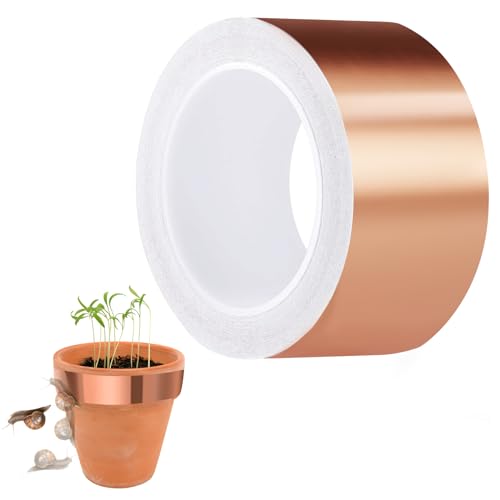 Nepfaivy Schneckenschutz Kupferband gegen Schnecken Selbstklebend- 50mm × 25m Schneckenabwehr Kupferband Hochbeet Gärten Balkone für Pflanzenschutz Kupferfolieband EMI Abschirmband