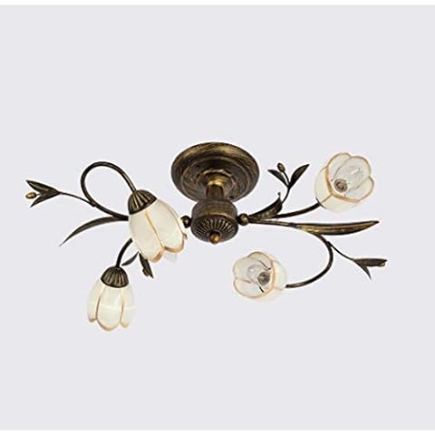 Tochange Elegant Floral Ceiling Light Euro Style Retro Iron Pendant Ceiling Lamp for Living Room Bedroom 4/6/8/10 Arms Rustic Chandelier Lighting,110-240V,E14,4arm Cover