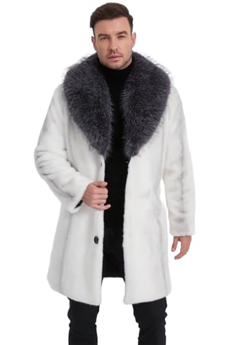 Image of Long Faux Fur Coat Outwear Black Winter Parka Overcoat for Men