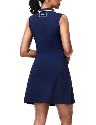 Image of MIER Golf Dresses for Women V Neck Sleeveless Dress with Zip Pocket | For Tennis Pickleball Travel Casual, Soft Breathable, 4-Way Stretch Light Flowy, Ribbed Collar, Reflective Logo, Wrinkle Free