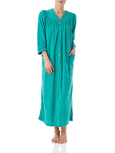 AmeriMark Women Full-Length Snap Front Terrycloth Long Bathrobe – Loose Absorbent Full-Coverage Plush Long Ankle Bath Robe