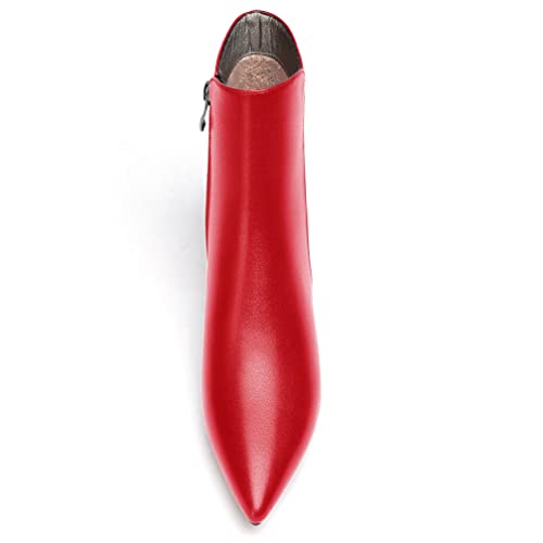 WAYDERNS Women's Matte Zipper Leather Pointed Toe Low Kitten Heel Ankle High Short Boots 2 Inch3