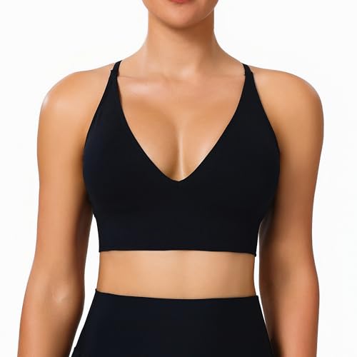Image of BLUELILY Adjustable Deep V Neck Bras 3 /5 Pack Sports Bras for Women Padded Seamless Spaghetti Strap Criss Cross Yoga Bras