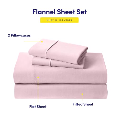 Image of Sweet Home Collection Flannel Sheet Set, Pale Pink King, Deep Pocket Soft Brushed Microfiber All-Season Bedding with Fitted Sheet, Flat Sheet & Pillowcase(s)