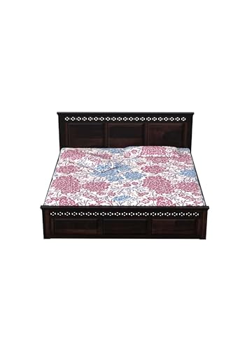 Image of Solid Sheesham Wood Queen Size Bed Without Storage | Wooden Double Bed Cot for Bedroom Furniture | Platform Bed | Palang for Hotels | Walnut, Recommended Mattress Size: 78 X 60 Inch