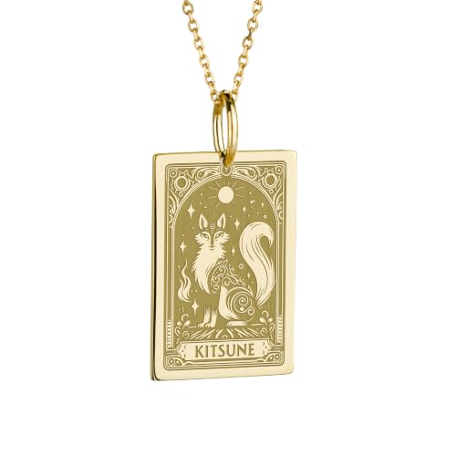 14K Gold Kitsune Necklace | Custom Fox Spirit Pendant | Engraved Japanese Mythology Talisman | Gift for Husband | Personalized Yokai Amulet | Gift for Folklorist | Kumiho Charm | Fantasy Jewelry