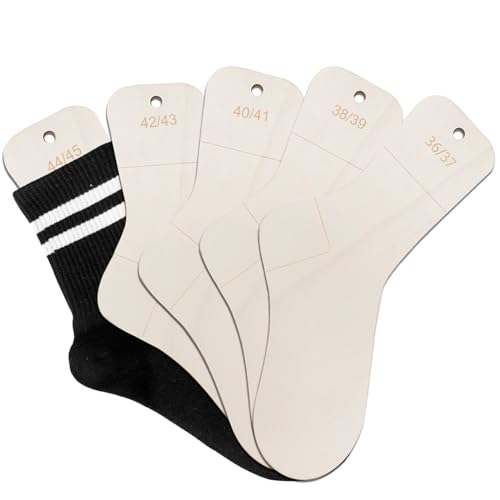 BYZESTY Tabla de calcetines tamaño 36 – 45, 5 unidades de tensores de calcetines con indicación de tamaño, plantilla para calcetines, tablas de calcetines, tablas de calcetines DIY, juego para tejer