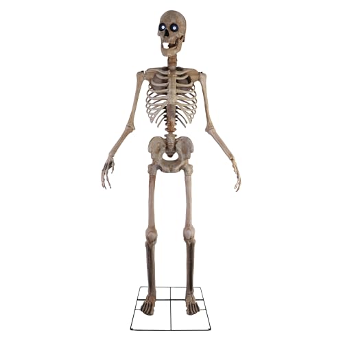 Haunted Hill Farm Motion-Activated 8-Ft. Tall Towering Skeleton, Plug-in Talking Scare Prop Animatronic for Indoor or Covered Outdoor Creepy Halloween Decoration