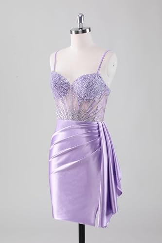 Sweetheart Satin Homecoming Dresses 2025 Tight Beaded Ruched Short HOCO Prom Dresses3