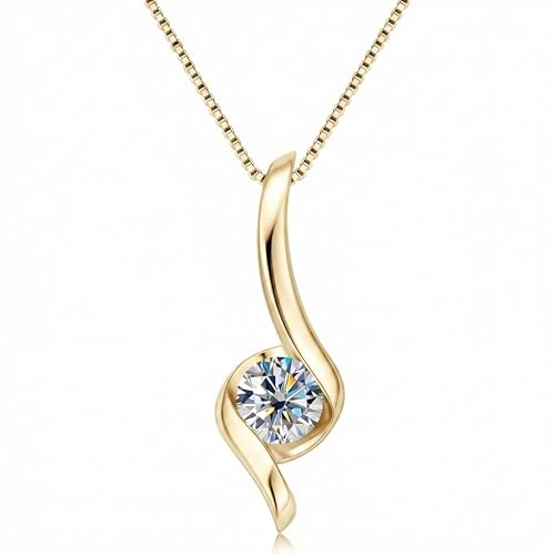 Exquisite Moissanite & 925 Sterling Silver Jewelry Set: Trendy European Design with Pendant (1 Carat 1/4-inch 6.5mm) and Earrings (Each: 0.5 Carat 3/16-inch 5mm) Elegant Leather Gift Box Included (Gold Necklace)