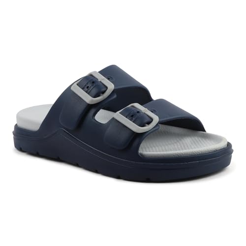 Image of Men's Double Strap EVA Slippers | Lightweight Adjustable Buckle Slides | Anti-Skid Comfortable Casual Sandals for Indoor Outdoor