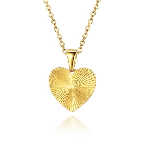 Kritz Collier Femme Soleil Coeur Plaqué Or - Pendentif Cœur de Soleil Flamboyant et Chaîne réglable - Bijoux Mode Cadeau (Grand Coeur)