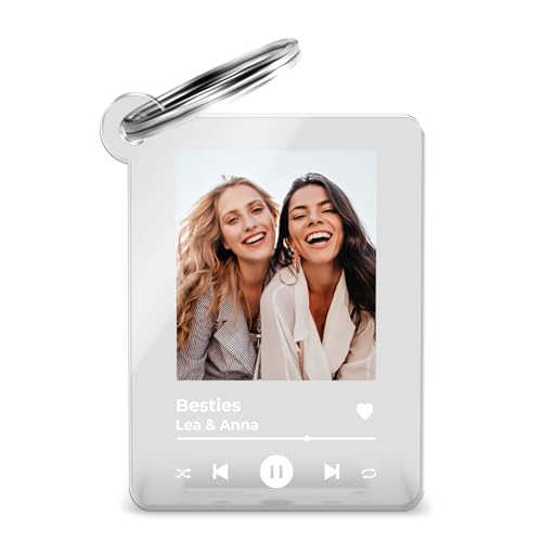Spotify Schlüsselanhänger mit Foto Bild im Musik Song Cover Design - mit Wunschtext o. Namen - Fotogeschenk für Sie & Ihn - Geschenk Freund Freundin Geburtstag Jahrestag
