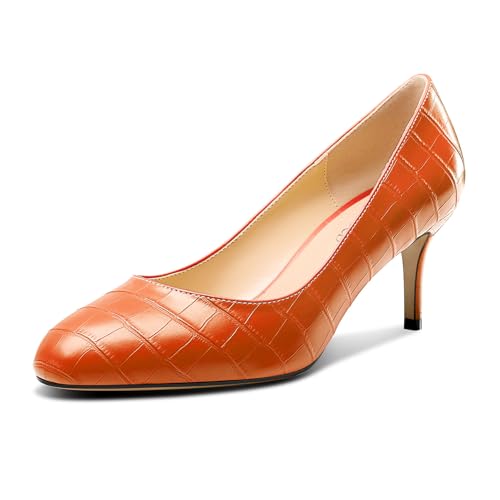 TNYNFBEB Womens Mid Kitten Heel Close Round Toe Pumps Slip-on Prom Wedding Dress Basic Classic 2.6 Inches Heels