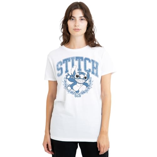 T-shirt Stitch Disney blanc femme haut nostalgique motif college