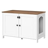 HOOBRO Litter Box Enclosure, Cat Litter Box Furniture with Removable Divider, Hidden Litter Box Furniture, Wooden Cat House, End Side Table, 31" L x 17.5" W x 19.7" H, White and Walnut WH03MW01G2