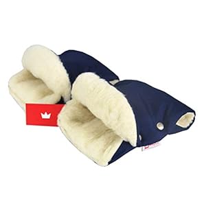 BABYLUX MUFF Handmuff PLÜSCH/WOLLE Handwärmer für Kinderwagen Buggy Handschuh 2 Stück (13. Marine Blau + Lammwolle)