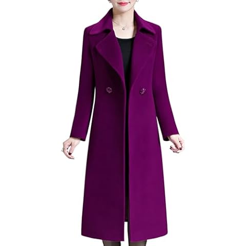 Aprsfn Women's Winter Wool Coats Warm Double-breasted Notched Lapel Jackets Midi Long Peacoat Long Sleeve Pea Coats(Dark Purple, Medium) Cover