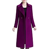 Aprsfn Women's Winter Wool Coats Warm Double-breasted Notched Lapel Jackets Midi Long Peacoat Long Sleeve Pea Coats(Dark Purple, Medium)