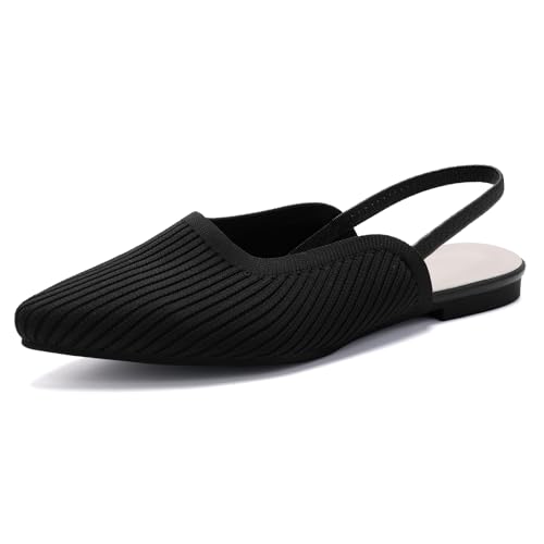 Slingback Flats for Women Pointed Toe Flats Breathable Knit Comfortable Dressy Casual for Work Office Ballet Flats
