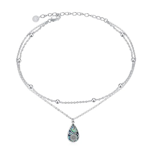 Image of POPLYKE 925 Sterling Silver Double Layered Chain Evil Eye Daisy Sunflower Butterfly Anklets for Women Holiday Beach Crystal Ankle Bracelet Dainty Evil Eye Jewelry