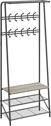 IDEALHOUSE Coat Rack Shoe Bench with 10 Hooks, Hall Trees Entryway Bench with Storage, Multifunctional Hallway Organizer, Wood Look Accent Furniture (Grey, 10 hooks-25.2 in)