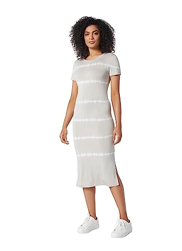 Andrew Marc Women's Short Sleeve Printed Midi Dress with Slits, Sand, Large