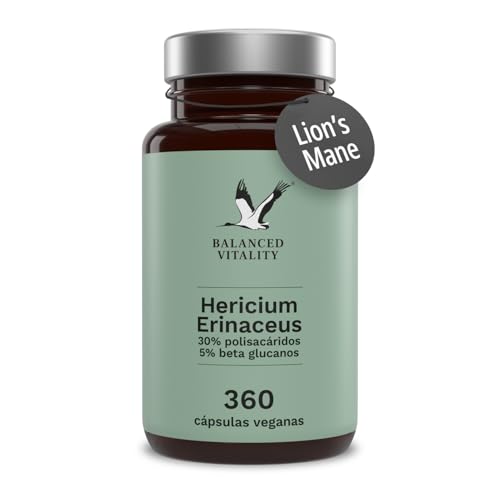 Cápsulas de Melena de León - Extracto de Hericium Erinaceus 30:1-360 cápsulas vegetales para 3 meses - sin aditivos - testado en laboratorio - Made in Germany - Vitalidad equilibrada